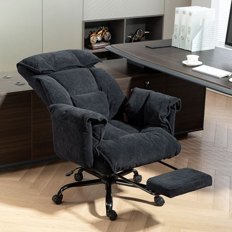 Fauteuil de bureau inclinable avec repose-pieds, dossier haut, hauteur réglable et roulettes, noir (1/5)