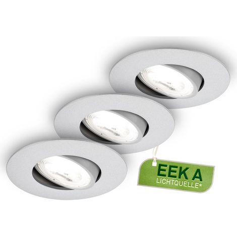 Briloner Kulana A 3er Set LED Einbaustrahler 230V, mit EEKA Lichtquelle, Schwenkbar, Flach, Chrom-Matt, 9 x 2,4 cm