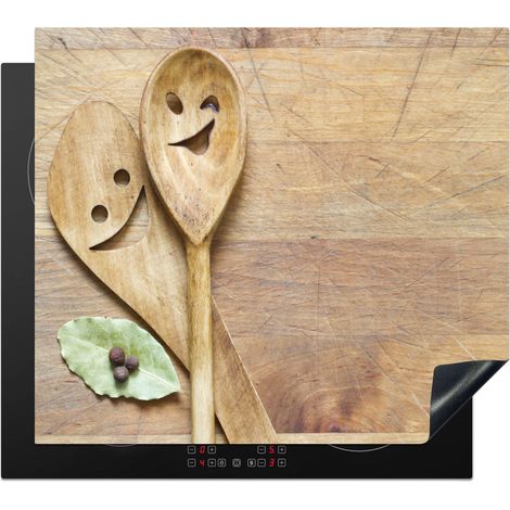 PROTECTION PLAQUE INDUCTION Bois - Cuillères - Marron - Smiley Tapis Pour Induction 59x51 cm (1/5)
