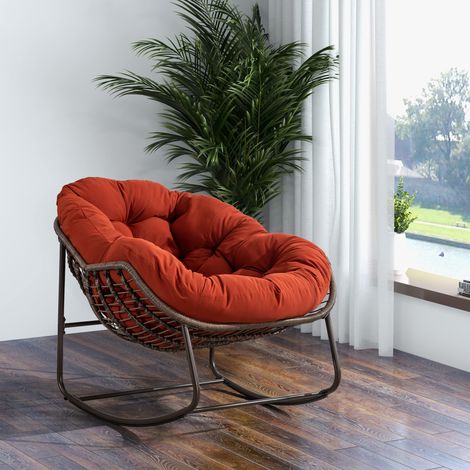 Sedia a dondolo da esterno in rattan, struttura in acciaio, 78 x 106 x 90 cm, arancione, REDOM (1/5)