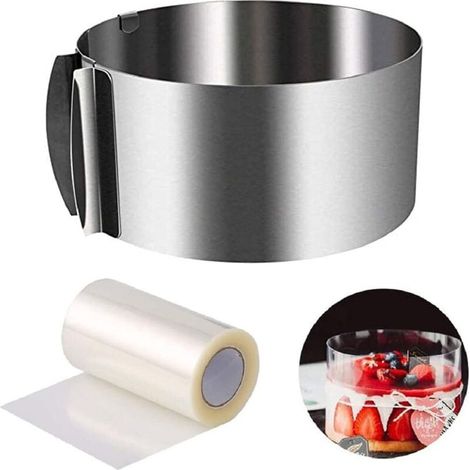 Cercle a Patisserie,Reglable Cercle Gateau Extensible Ø 16-30 cm,and 1PCS Colliers à Gâteau Transparent 10 mètres Ruban de Gâteau,moules à pâtisserie,Anneaux à Gâteaux,pour Mousse Dessert Pâtisseri
