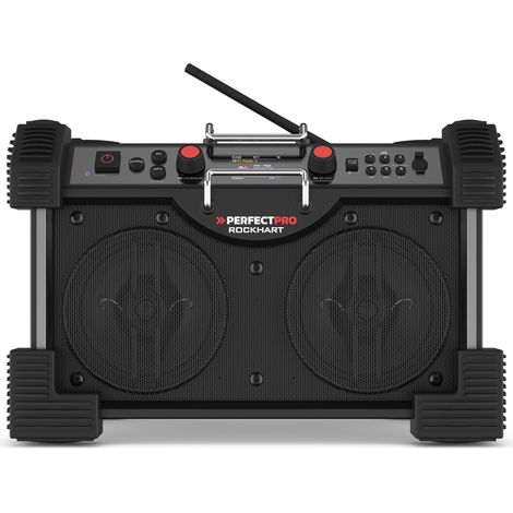 Radio de chantier ROCKHART Bluetooth DAB+ – Batterie lithium 20.000 mAh – Résistante à la pluie et à la poussière – 2 woofers 30W – Perfectpro (1/10)