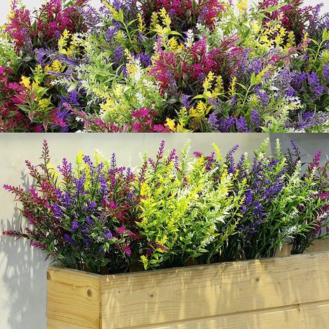 12 Buissons de Lavande Fleurs Artificielles pour Plantes Résistantes à UV pour Arrangement Floral, Centre de Table, Jardin Maison (Couleur Mixte) (1/5)