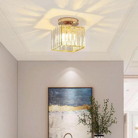 Moderne Kristall-Deckenleuchte, Mini-Kronleuchter in Gold, quadratischer Lampenschirm E27, für Flur, Eingangsbereich, Küche, Schlafzimmer, Wohnzimmer (Gold) (1/5)