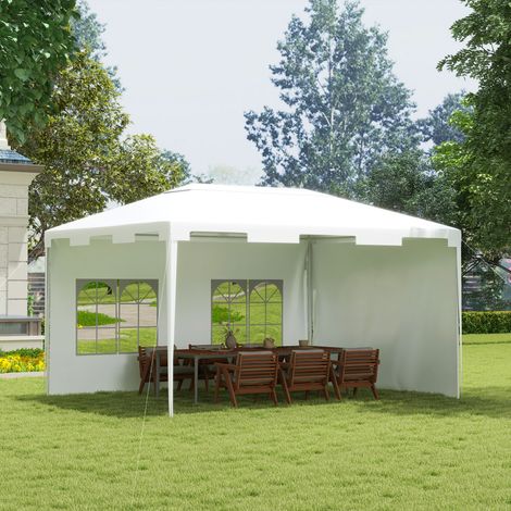Tente jardin pavillon détachable 2 côtés fenêtres anti uv terrasse blanche 395x295x255 cm