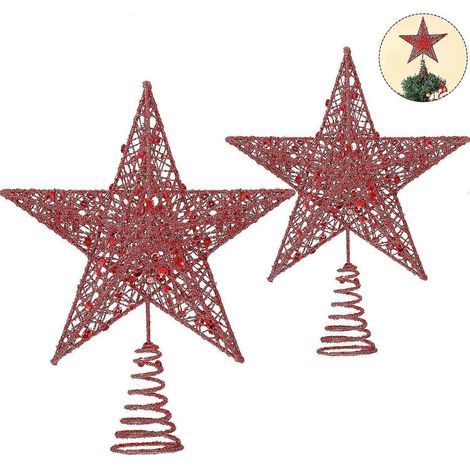 2 pièces cime de sapin de Noël étoile métallique à paillettes étoile ajourée en fil métallique pour cime d'arbre (argent) (1/5)
