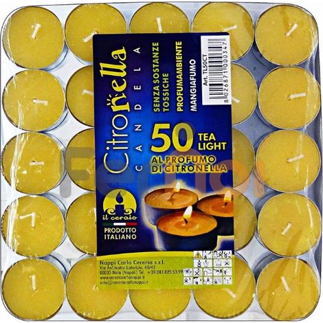 Citronella per zanzare e insetti confezione 50 pezzi candele Thea Light Nappi
