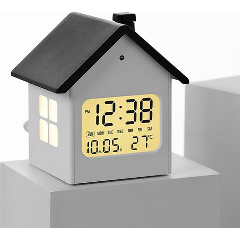 Sveglia digitale - Sveglia LED compatta a forma di casa - Con luce notturna e funzione snooze - Suoneria forte con 3 livelli di volume - Simpatica sveglia da comodino per camere da letto e soggiorni -