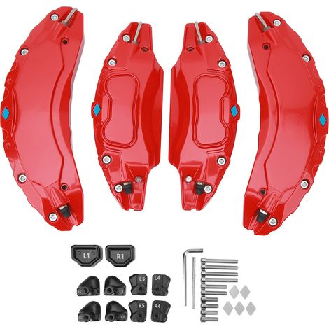 Eosnow 4 Stück Auto-Bremssattel-Abdeckung, Aluminiumlegierung, Scheibenbremssattel-Schutz, Ersatz für Tesla Modell 3, 18 Zoll, 19 Zoll, Radnabe, Rot