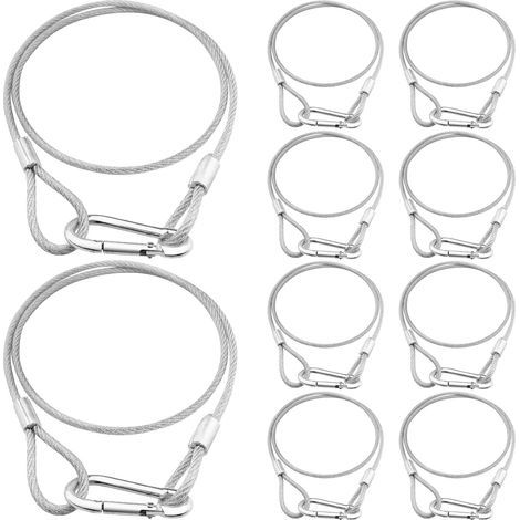 10-Pack Safety Cables, Czgor 81.3cm Stainless Steel Safety Rope with Locking Carabiner for Stage Lighting, Bicycle Lock, 50kg Load Capacity (1/5)
