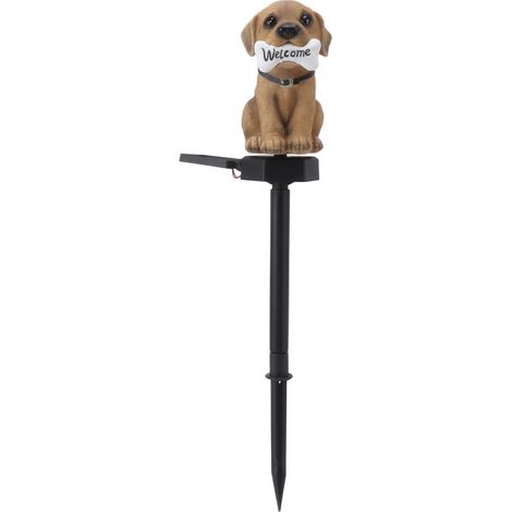 Panneau lumineux solaire lumineux de bienvenue en forme de chien de dessin animé, décoration extérieure pour jardin et terrasse. (1/5)