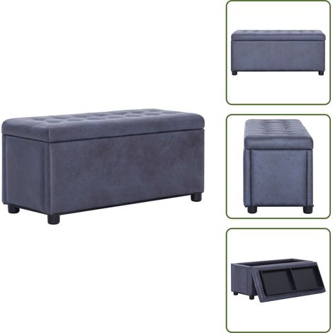 Pouf de rangement 87,5 cm Gris Similicuir daim - Pouf De Rangement - Pouf Coffre - Banc Avec Rangement - Meuble Multifonction - Décoration Intérieure (1/5)
