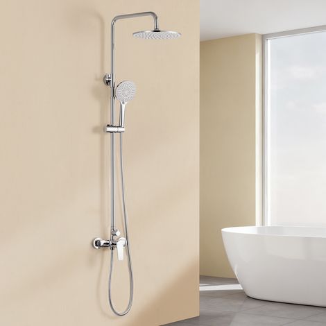 Sistema ducha con grifo mezclador latón,columna ducha altura ajustable,cabezal ducha redondo 25 cm y ducha mano 3 chorros,acero inoxidable cromado (1/5)