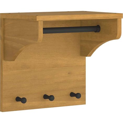 Pratico appendiabiti da parete con 3 ganci 43 x 30 x 42 cm in legno massello di noce 020056690