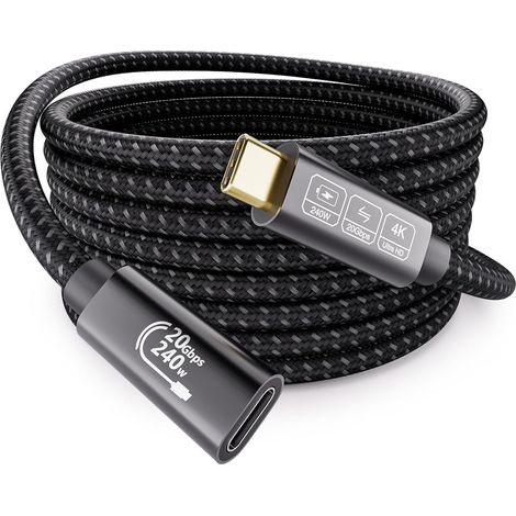 Long Rallonge USB C 5m,Câble Rallonge USB C 3.2 240W 48V/5A 4K@144Hz 5K@60Hz,Extension USB Type C 20Gbps pour Thunderbolt 4,16,15,Switch,SSD, VR,MacBook (1/5)