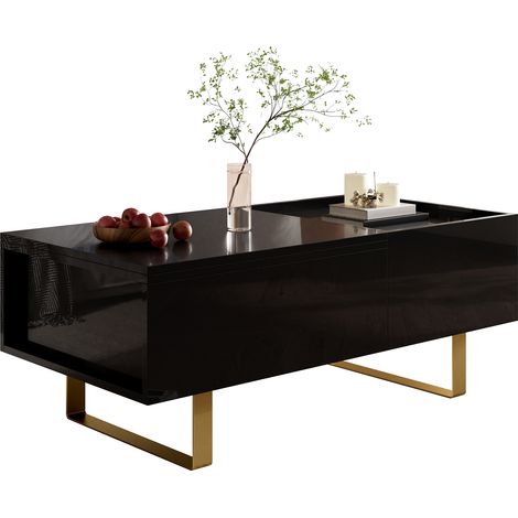 GagaTable basse relevable MDF brillant avec tiroir, pieds fer (1/5)