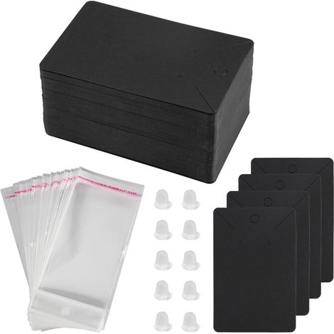 100 Carton Boucles D'oreilles, 9 x 6cm Noir, pour Bijoux, Colliers (1/5)