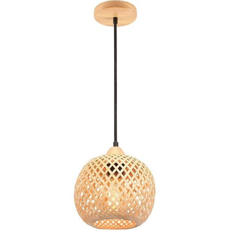 Lustre Suspension Style Bohème Abat-jour en Bambou Lampe Suspendue Rustique Vintage Luminaire E27 pour Salle à Manger Salon Cuisine 1pcs (1/5)