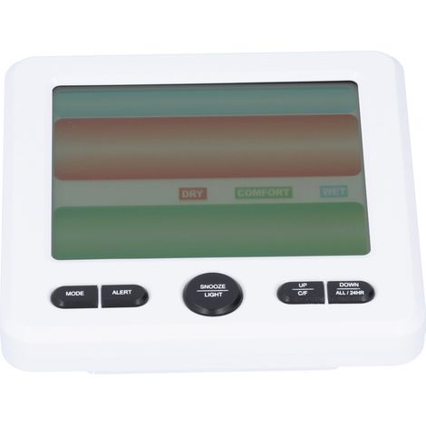 Elektronischer Wecker mit weißem LCD-Display, Thermometer und Hygrometer, Temperatur- und Feuchtigkeitsanzeige für den Innenbereich (1/5)