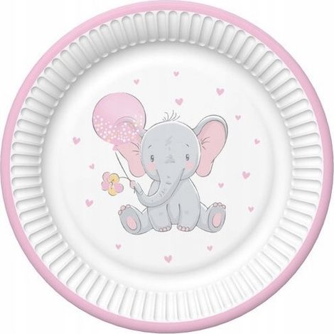 Piatti di carta per baby shower a tema elefante, 18 cm, 8 pezzi.
