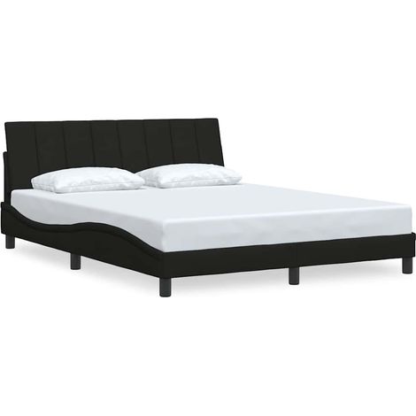 Lit double  Lit adulte  Cadre de lit sans matelas Hanko noir 160x200 cm tissu (1/5)