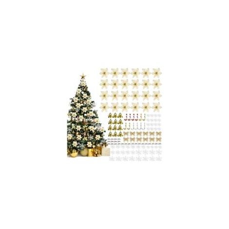 Set di 120 stelle di Natale artificiali glitterate con clip e steli con bacche per ghirlanda di albero di Natale, decorazione per feste di matrimonio - Crezuo