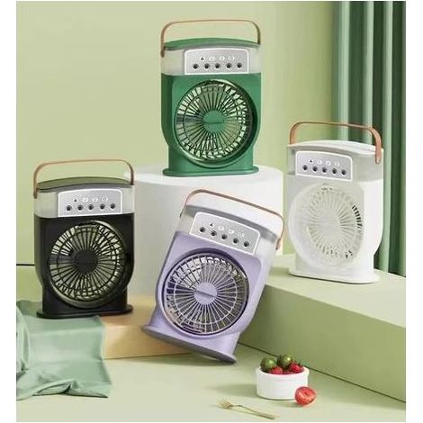 Raffrescatore d'aria portatile, ventilatore evaporativo con 3 ventole, mini ventilatore da tavolo con funzione spray e luce notturna, verde (1/5)