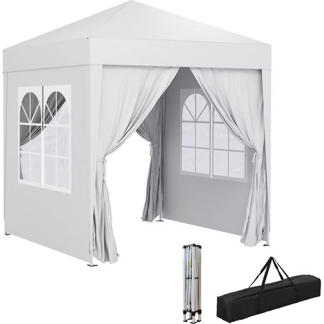Tonnelle 2x2 m pour jardin, Pliable avec 4 parois amovibles, Acier et Tissu Oxford 210D résistant, Hauteur 196 cm, Montage facile avec bandes auto-agrippantes, Blanc, Sac inclus (1/5)