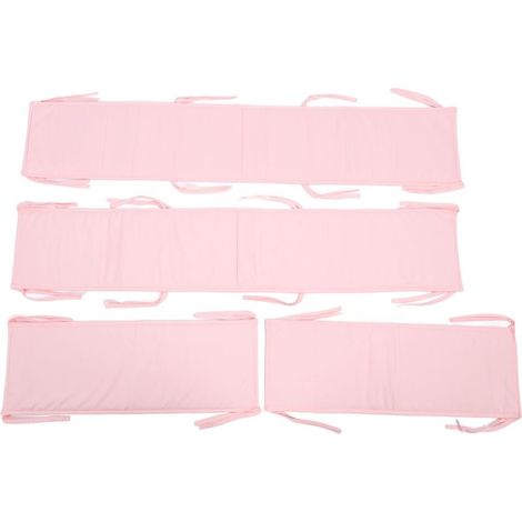 4 pieces bumper baby padded for berceaux full size Protection against the collisions color unie soft breathable lining of cradle bumper pink (1/5)