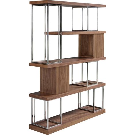 Etagère bois structure acier inoxydable chromé - Noyer, acier chromé (1/3)