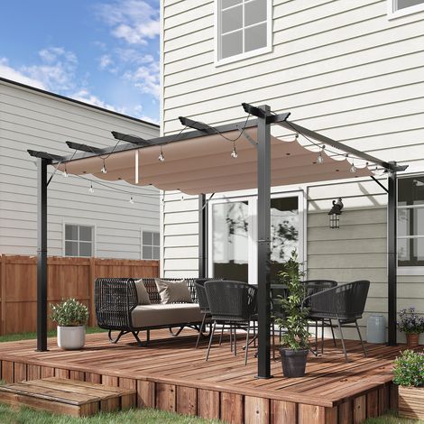 Pergola jardin toit rétractable résistant aux UV cadre en aluminium - Dimensions: 3x3 m - Couleur: Gris