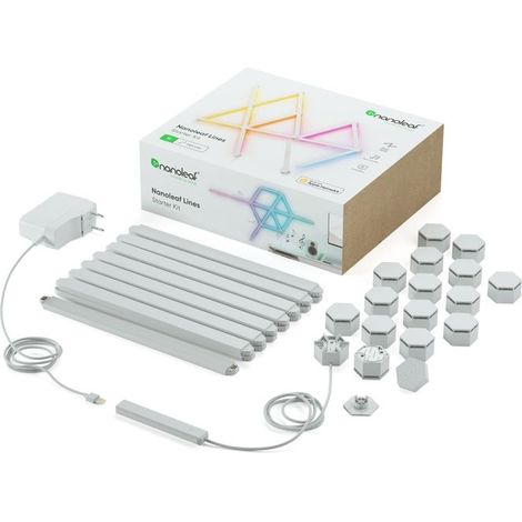 Nanoleaf Lines 60 Degrees Starter Kit, 15 Barre Luminose LED RGBW Smart e Modulari - Applique da Parete Interno Modulari, Luci Led 16M Colori WiFi, Funziona con Alexa, Sincronia Musica e Monitor (1/5)