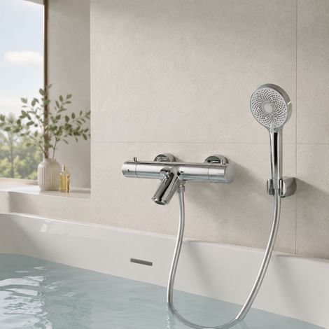Mitigeur bain thermostatique mural avec douchette - Chromé - Schütte (1/5)