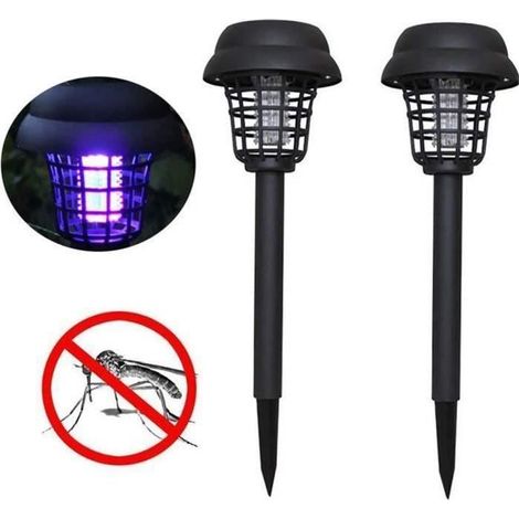 Shunli-2 Pcs Lampe Anti Moustique Led Lampe Solaire De Jardin Pelouse Exterieur Waterproof DOUBLE FONCTION -9x355cm-noir (1/4)