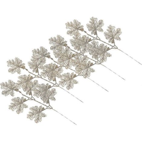 Décorations de Noël : Poinsettias artificiels à paillettes dorées, branches fleuries, branches fleuries, décorations pour sapin de Noël. (1/5)