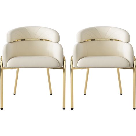 Lot de 2 chaises de salle à manger en velours beige avec pieds en métal (1/5)