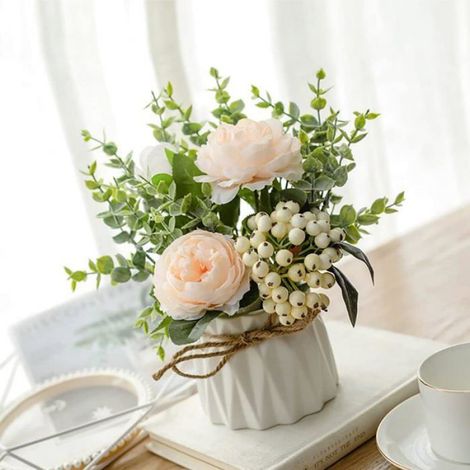 Fleurs artificielles avec vase en céramique - Rose artificielle - Panier de fleurs pour mariage,z006 (1/2)