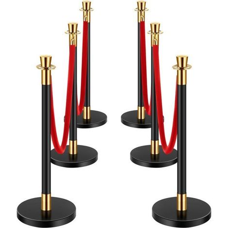 Poteau de guidage en acier inoxydable - 6 pièces - 4 cordes en velours rouge - Base creuse à remplir (1/5)