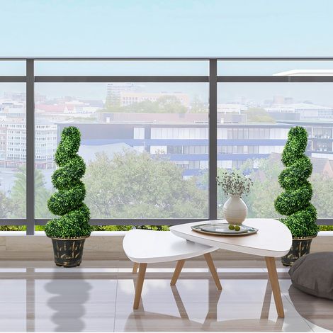 Set de 2 plantas artificiales de boj UV de 90 cm con maceta para interior y exterior, verde (1/5)