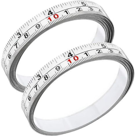 Règle adhésive, règle en acier avec bande adhésive, règle plate, mètre ruban auto-adhésif, règle mécanique inversée de 3 m de long et 13 mm de large.
