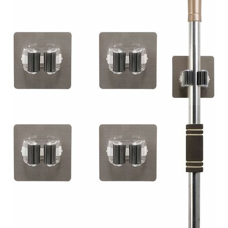 Self Adhesive Mop Holder,  Wall Mounted Broom Organizers Garden Tool Hanger No Drilling Sweeping Brush Tidy Organizer for Home Closet Kitchen Garage Bathroom Office 4pcs (1/5)
