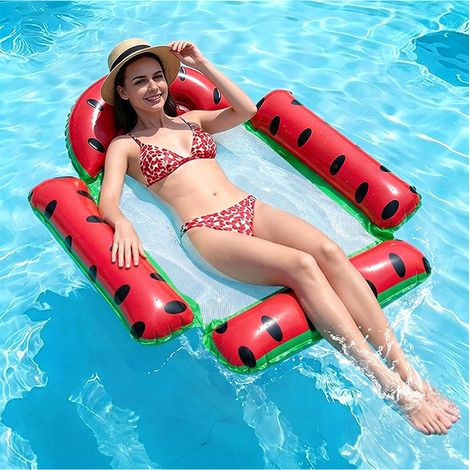 Pool-Schwimmmatte – Aufblasbare Wassermelonen-Schwimmmatte mit Rückenlehne – Netzgewebe-Sitz – PVC – 115 x 104 cm (1/3)