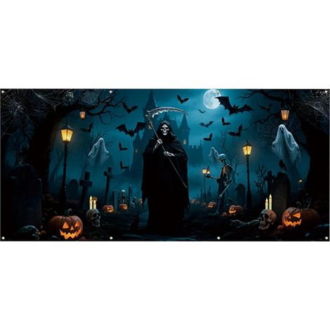 Bâche décorative pour Portail de Garage Décoratif Géant Effrayant Fresque Murale Porte Halloween pour intérieur et extérieur maison patio pelouse jardin et cour (1/5)