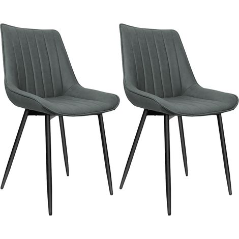 Esszimmerstuhl 2er Set, Polsterstuhl, Metallbeine, Kunstlerder, Gestreifter Stil, Sitzbreite 49 cm, max. 120 kg, für Arbeitszimmer, Wohnzimmer, Schlafzimmer, dunkelgrau (1/5)