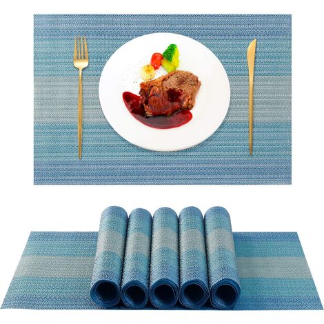 Placemat - PVC Tissé Résistant à la Chaleur Non Glissant Imperméable pour Table à Manger Cuisine Restaurant Décoration Festive - Lot de 6 (1/5)