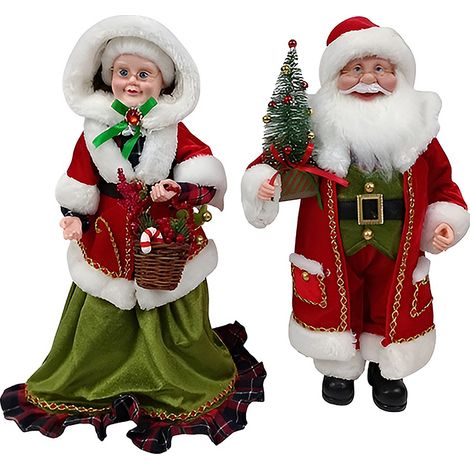 Coppia Mamma e Babbo natale Eleganti vestiti a festa in Tessuto Alti 46 cm e pelliccia 46Rifiniti nei Minimi Dettagli Decorazione Natalizia idea regalo arredo casa albero (1/4)