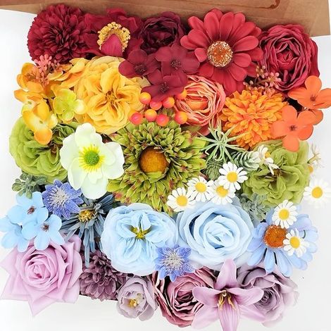 38-teiliges Set künstlicher Blumensträuße für DIY-Hochzeitsdekorationen mehrfarbige Regenbogen-Kunstblumenarrangements für Tischdekorationen und (1/5)