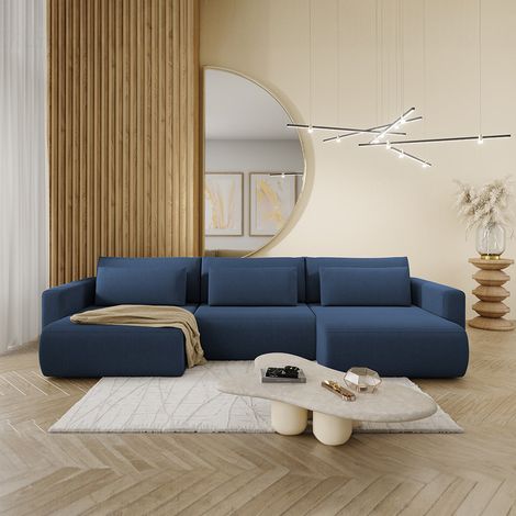 Canapé U 4 places convertible coffre Evy Bleu (1/5)