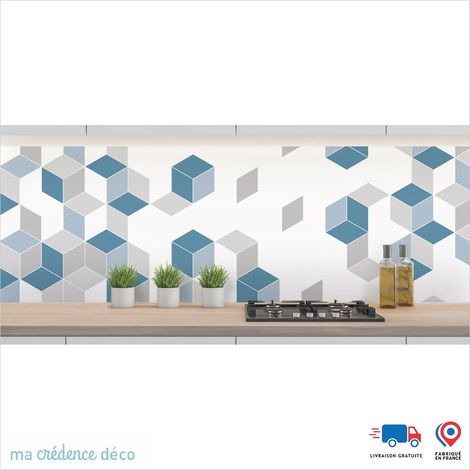 Crédence : Cubes et couleurs 5 - Couleur Bleu Pastel - Alu composite - 120 - 60 (1/3)