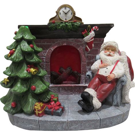 Light Up Santa Fireplace Christmas Figurine (Xmas Festive LED Ornament Decoration) (1/4)